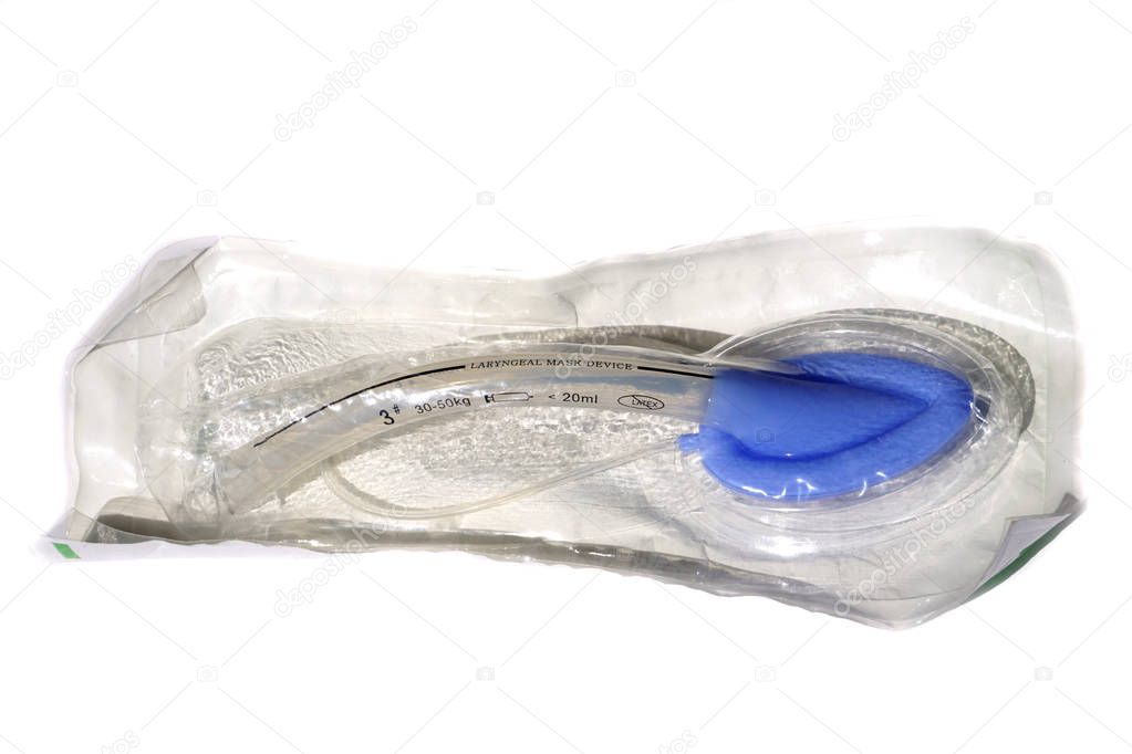 packaged Laryngeal mask airway for emergency medical help isolated on a white background