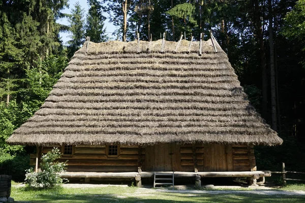 Casas Casa Campo Tradicionais Com Telhados Palha Ucrânia — Fotografia de Stock
