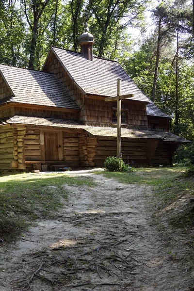 Starożytny Drewniany Kościół Tle Lasu Lwowie Ukraina — Zdjęcie stockowe