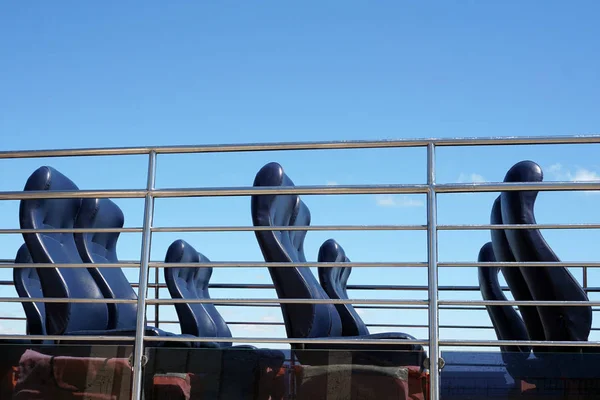 Passageiro Azul Assentos Vazios Barco Recreio Cais Monte Assentos Azuis — Fotografia de Stock