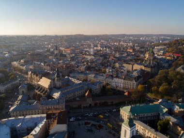 Lviv 'in tarihi kısmı. Hava görünümü.