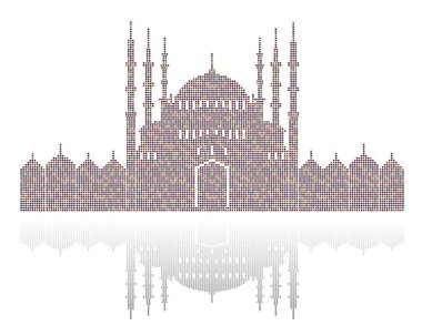 Kubbeli ve minaresi olan bir caminin örnekli illüstrasyonu