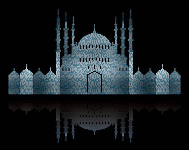 Kubbeli ve minaresi olan bir caminin örnekli illüstrasyonu