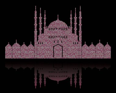 Kubbeli ve minaresi olan bir caminin örnekli illüstrasyonu