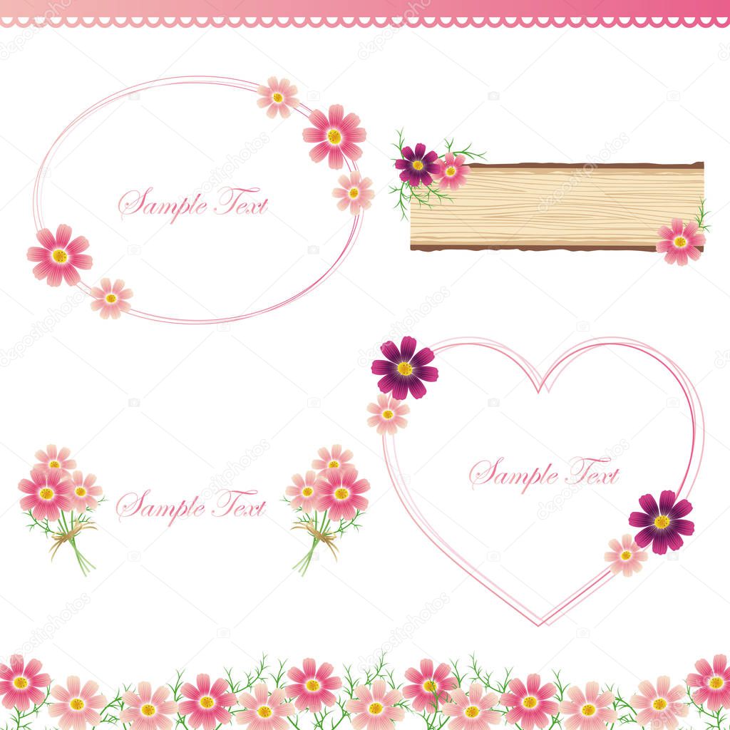 Set of Autumn background with cosmos flowers