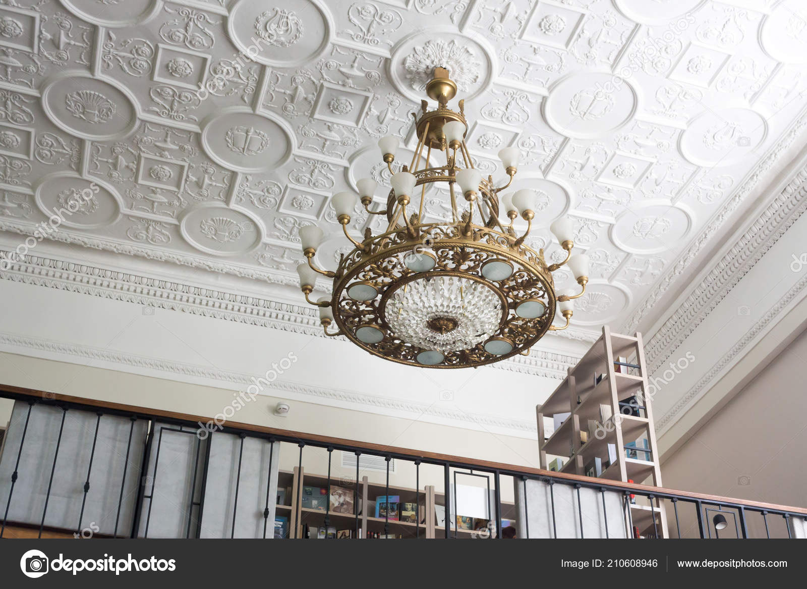 Moscow Russia July 2018 Ancient Chandelier Ceiling Stucco Molding