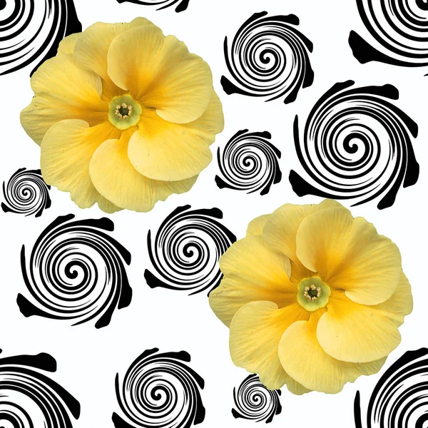 Černé Bílé Abstraktní Hladké Pozadí Kroužkami Žlutou Prvotní Fotografií Počítačová — Stock fotografie