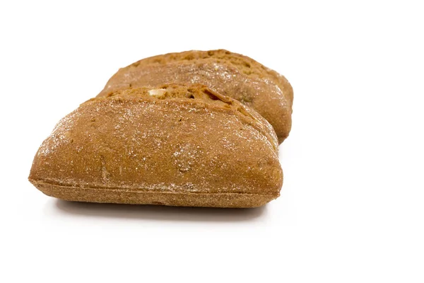 Dois Rolos Trigo Farinha Centeio Com Sementes Pão Delicioso Isolado — Fotografia de Stock