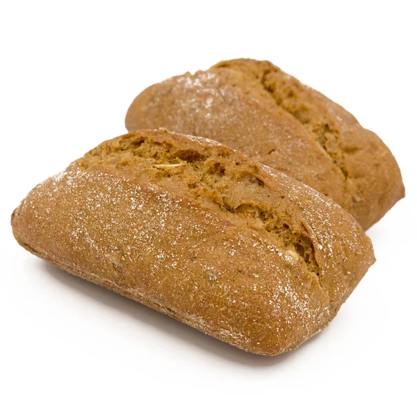 小麦とライ麦の粉の2つのロール おいしいパン 白い背景に隔離された — ストック写真