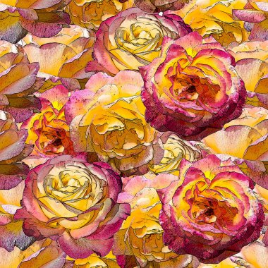 Gül çiçekleriyle kusursuz desen. Sarı ve pembe güller 