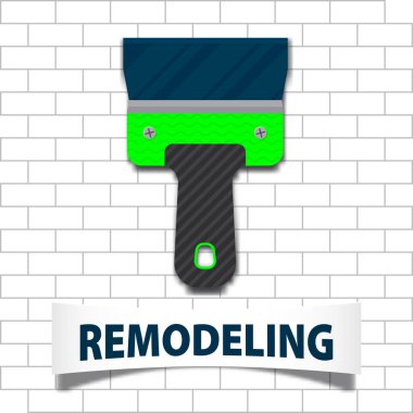 Profesyonel ev remodeling. Spatula sıva bir tuğla zemin üzerine yumuşak gölge ile için. Hisse senedi vektör. Vektör çizim Eps10.
