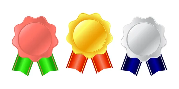 Ikona Medale Eleganckie Złote Srebrne Etykiety Brązowy Zestaw Kolekcja Nagroda — Wektor stockowy