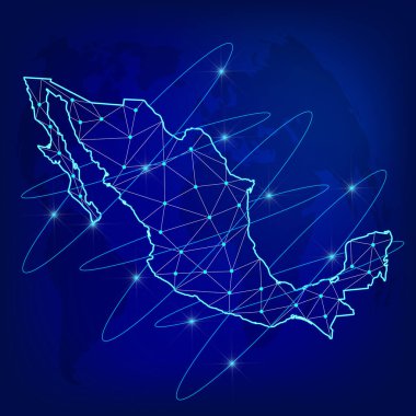 Global Lojistik ağ kavramı. İletişim ağ dünya arka plan üzerinde Meksika Haritası. Meksika Haritası poligonal tarzı düğümlerle. Vektör çizim Eps10.