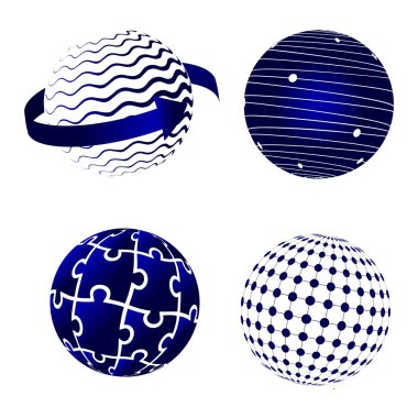 Global Lojistik ağ kavramı. Küre vektör simgeleri mavi ayarlayın. 3d modeli kümesi. Hisse senedi vektör. Vektör çizim Eps10. 