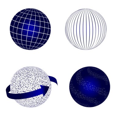 Global Lojistik ağ kavramı. Küre vektör simgeleri mavi ayarlayın. 3d modeli kümesi. Hisse senedi vektör. Vektör çizim Eps10. 