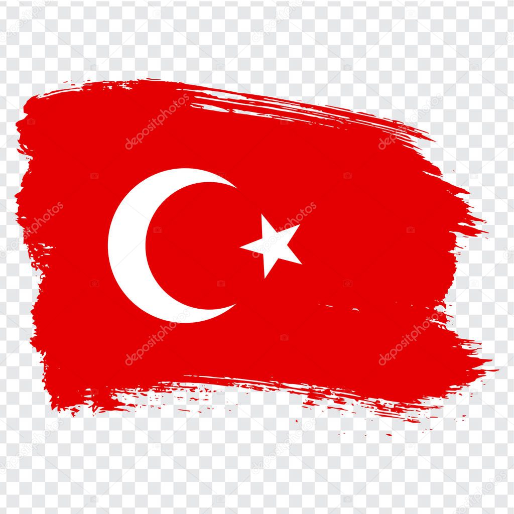 Flag of Turkish Republic, brush stroke background.  Flag of Turkish on transparent background. Stock vector. Vector illustration EPS10.