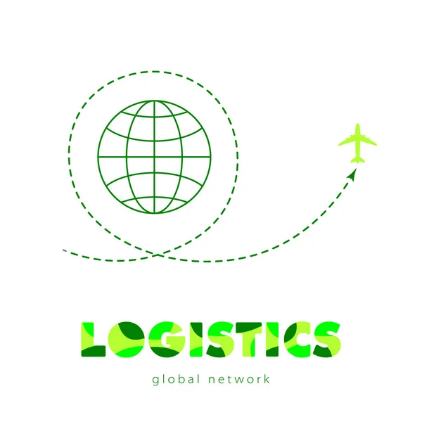 全球物流网络 映射全球物流合作伙伴关系 飞机连接网络概念和彩色刻字 平面设计 矢量插图 Eps10 — 图库矢量图片