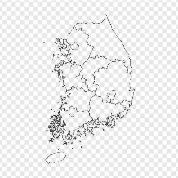 Carta bianca Corea del Sud. Mappa di alta qualità della Corea del Sud con le province su sfondo trasparente per la progettazione del tuo sito web, logo, app, UI. Vettore azionario. Illustrazione vettoriale EPS10 . — Vettoriale Stock
