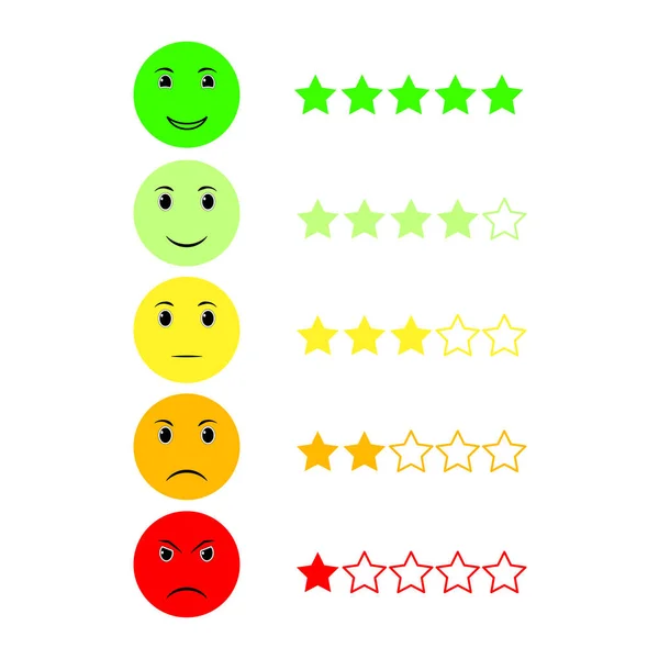 Cinque Facce Colore Feedback Umore Impostare Cinque Facce Scala Sorriso — Vettoriale Stock