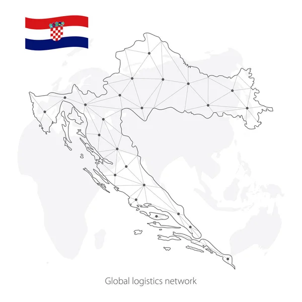 Conceito Rede Logística Global Mapa Rede Comunicações República Croácia Contexto — Vetor de Stock