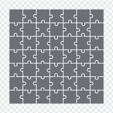 Basit simgesi gri renkle bulmacalar. Kırk dokuz öğeleri şeffaf arka plan üzerinde basit simge bulmaca. Basit simge yedi yedi adet bulmaca. Hisse senedi vektör. Düz tasarım.