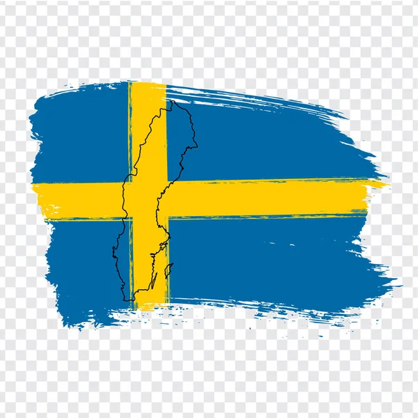 Bandeira Reino Suécia Pinceladas Mapa Branco Reino Suécia Mapa Alta —  Vetores de Stock