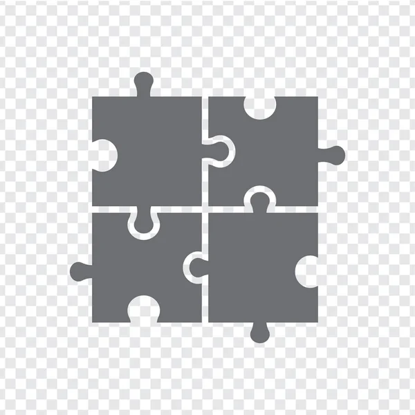 Puzzle proste ikona w kolorze szarym. Proste ikona niedokończone puzzle z czterech elementów na przezroczystym tle. Płaska konstrukcja. Ilustracja wektorowa Eps10. — Wektor stockowy