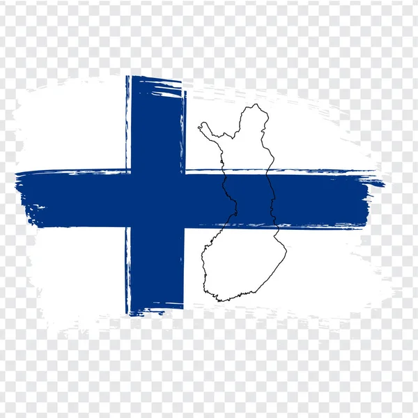 Flagga Finland från penseldrag och tom karta Finland. Hög kvalitet karta över Finland och flaggan på transparent bakgrund. Lager vektor. Vektorillustration Eps10. — Stock vektor