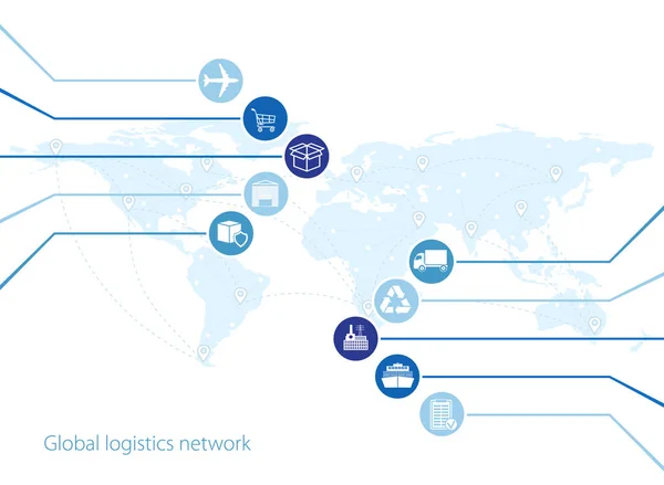 Rede Logística Global Mapa Conexão Parceria Logística Global Mapa Mundo — Vetor de Stock