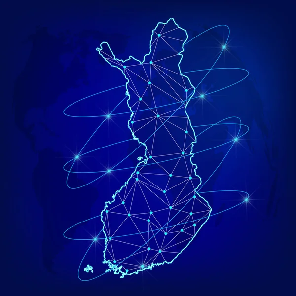 Мережа Глобального Логістичної Концепції Комунікації Карту Мережі Фінляндії Фоні Світу — стоковий вектор