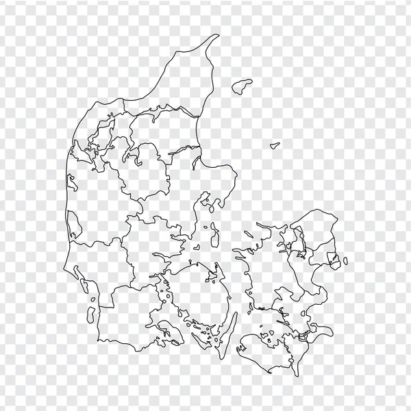 Mapa Blanco Dinamarca Mapa Alta Calidad Reino Dinamarca Con Provincias — Vector de stock