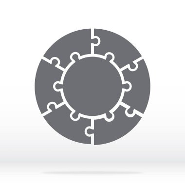 Basit simgesini daire puzzle gri renkte. Altı parça ve merkezi gri arka plan üzerinde basit simgesini daire bulmaca. Düz tasarım. Vektör çizim Eps10.