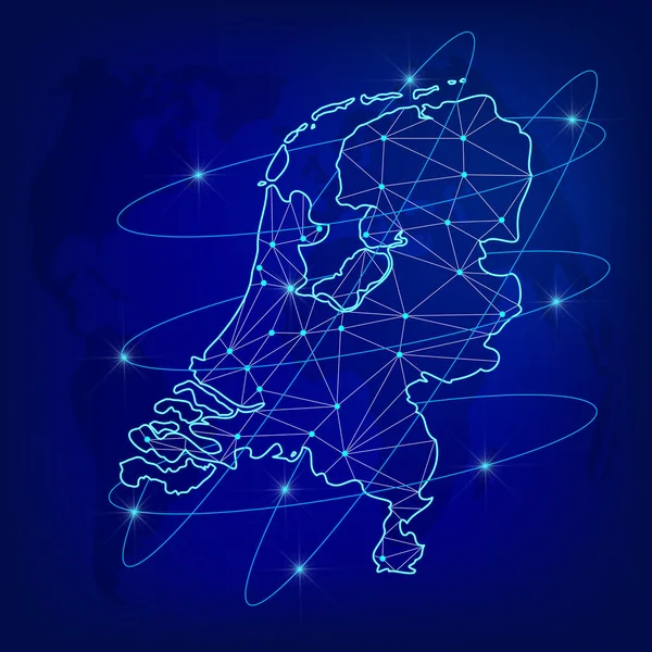 Мережа Глобального Логістичної Концепції Комунікації Карту Мережі Нідерланди Фоні Світу — стоковий вектор