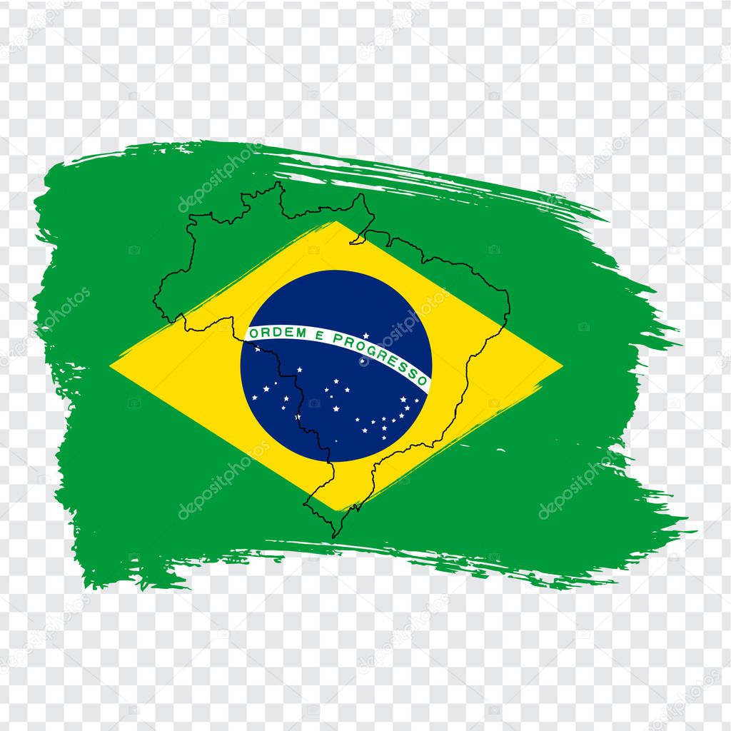 Flag Brazil from brush strokes and Blank map Brazil. High quality map of Brazil  and flag on transparent background. Stock vector. Vector illustration EPS10.