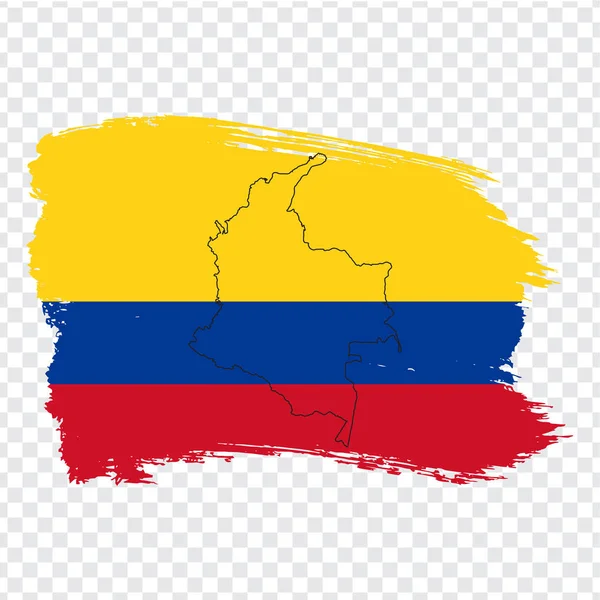 Zászló Kolumbia Ecsetvonások Üres Térkép Kolumbia Kiváló Minőségű Térkép Kolumbia — Stock Vector