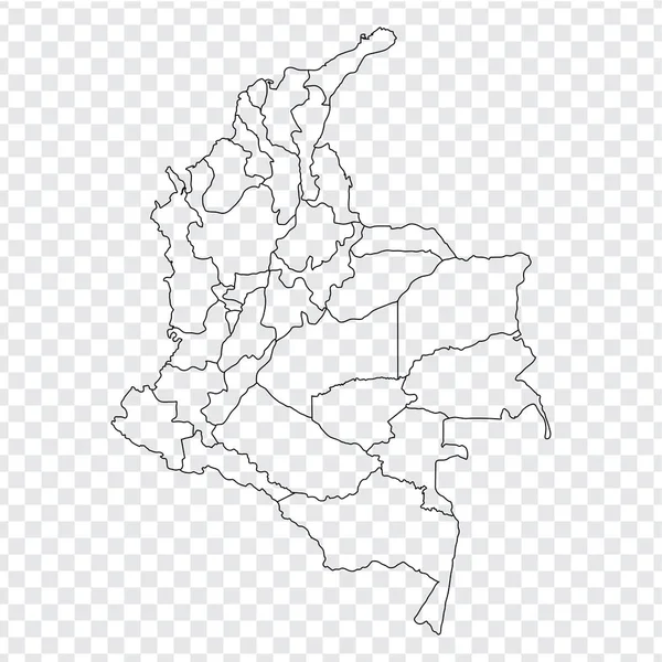 Бланковая Карта Колумбии Высококачественная Карта Колумбия Провинциями Прозрачном Фоне Вашего — стоковый вектор
