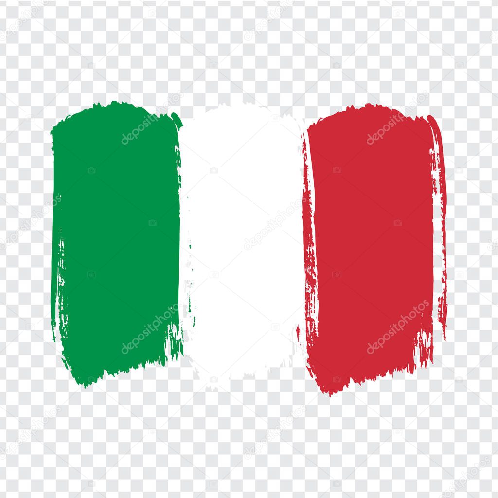 Flag Italy, brush stroke background.  Flag of  Italy on transparent background. Stock vector.  Flag for your web site design, logo, app, UI. Vector illustration EPS10.