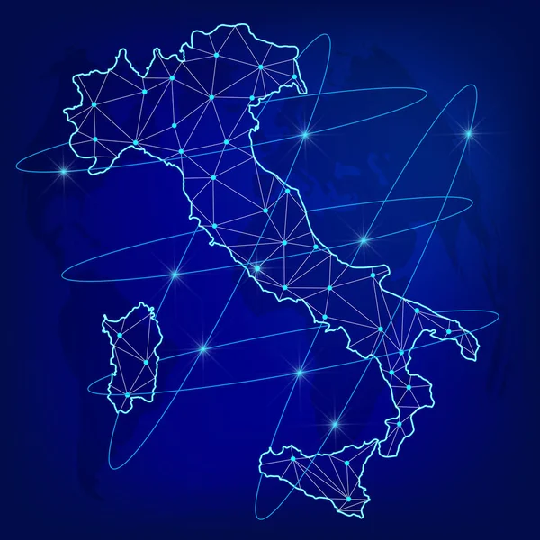 Concepto Red Logística Global Mapa Red Comunicaciones Italia Contexto Mundial — Vector de stock