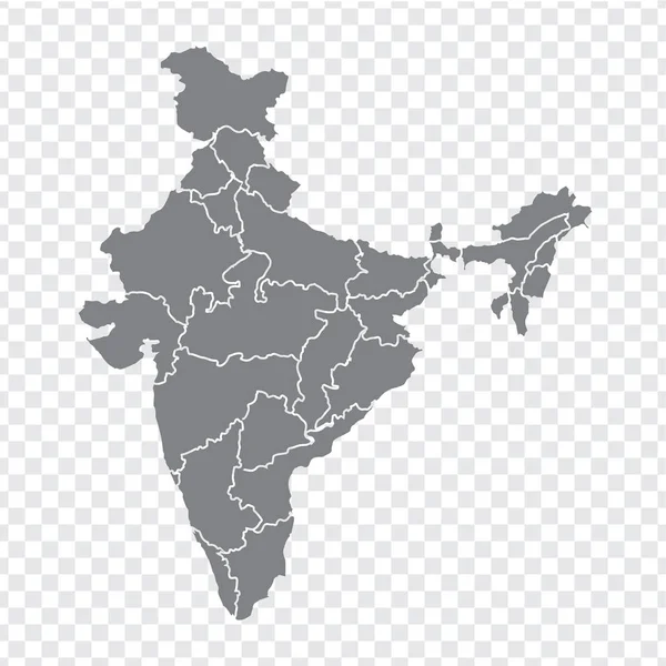 Mapa en blanco India. Mapa de alta calidad India con provincias sobre fondo transparente para el diseño de su sitio web, logotipo, aplicación, interfaz de usuario. Vector de acciones. Ilustración vectorial EPS10 . — Vector de stock