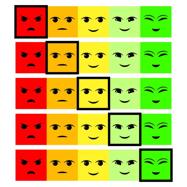 Cinco Caras Color Feedback Estado Ánimo Establecer Cinco Caras Escala — Archivo Imágenes Vectoriales
