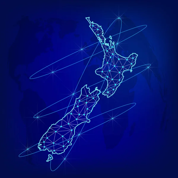 Globales Logistik Netzwerkkonzept Kommunikations Netzwerk Karte Neuseeland Auf Dem Hintergrund — Stockvektor