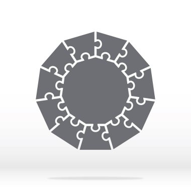 Basit simge poligonal bulmaca gri renkte. Onbir öğeleri ve merkezi gri arka plan üzerinde basit simge poligonal bulmaca. Düz tasarım. Vektör çizim Eps10. 