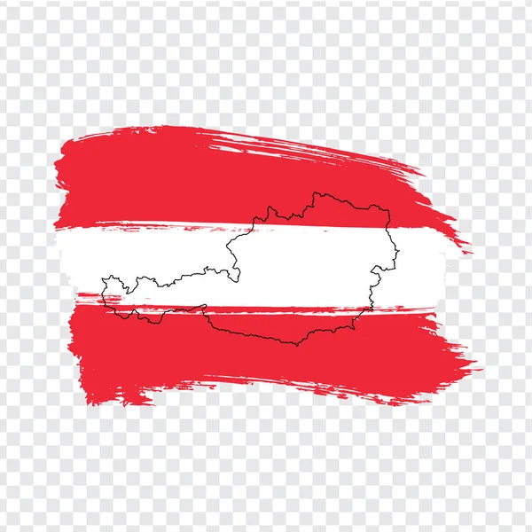 Flag Österrike Från Penseldrag Och Tom Karta Österrike Hög Kvalitet — Stock vektor