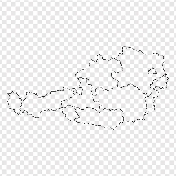 Leere Landkarte Österreich Hochwertige Karte Österreich Mit Provinzen Auf Transparentem — Stockvektor
