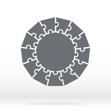 Basit simge poligonal bulmaca gri renkte. On üç öğe ve merkezi gri arka plan üzerinde basit simge poligonal bulmaca. Düz tasarım. Vektör çizim Eps10. 