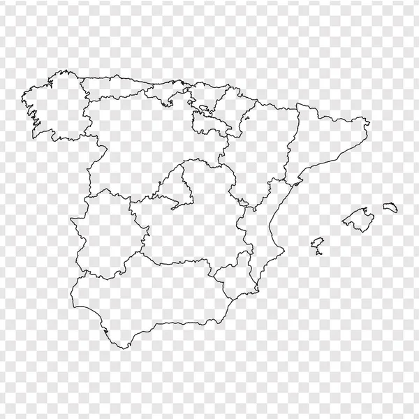 Carte vierge Espagne. Carte de haute qualité Espagne avec des provinces sur fond transparent pour la conception de votre site Web, logo, application, interface utilisateur. Vecteur de stock. Illustration vectorielle EPS10 . — Image vectorielle