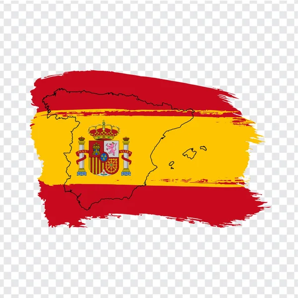 Flagge Spanien von Pinselstrichen und leere Landkarte Spanien. Hochwertige Landkarte von Spanien und Flagge auf transparentem Hintergrund. — Stockvektor