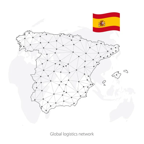 Conceito Rede Logística Global Mapa Rede Comunicações Espanha Contexto Mundial —  Vetores de Stock