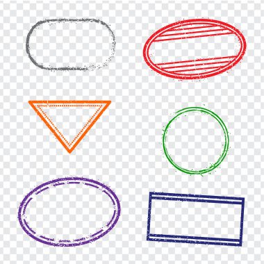 Pul çerçeve şeffaf arka plan üzerinde. Altı pullar çerçeveler. Düz tasarım. Vektör çizim Eps10.