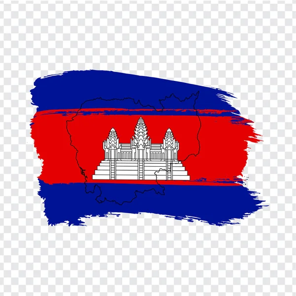 Flagge Kambodscha Von Pinselstrichen Und Leere Landkarte Kambodscha Hochwertige Karte — Stockvektor